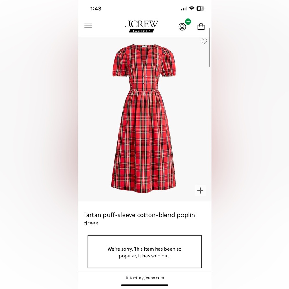 J. Crew Factory Red Plaid Tartan Poplin Dress